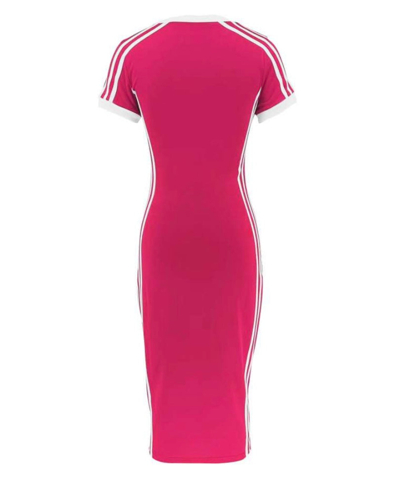 V-Neck Stripe Dress| Pink