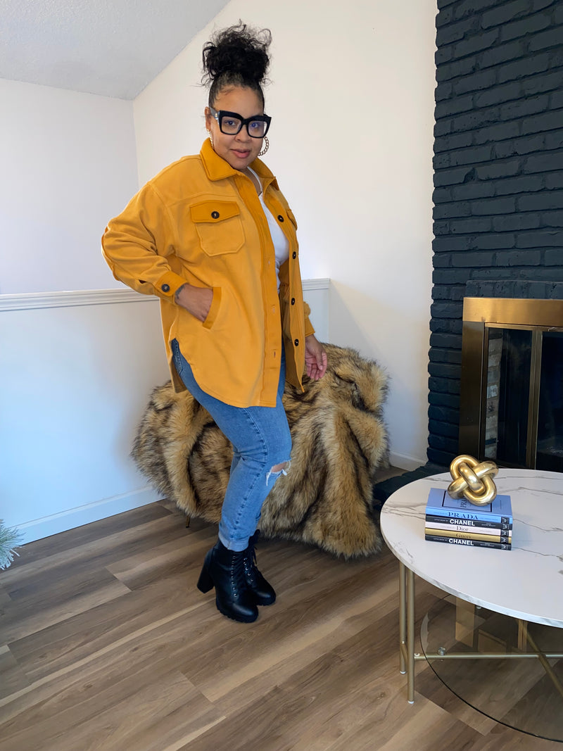 Oversized Fleece Shacket| Golden Mustard