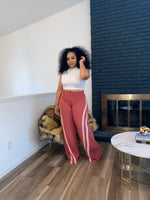 Two Tone Retro Wide Leg Joggers| Marsala