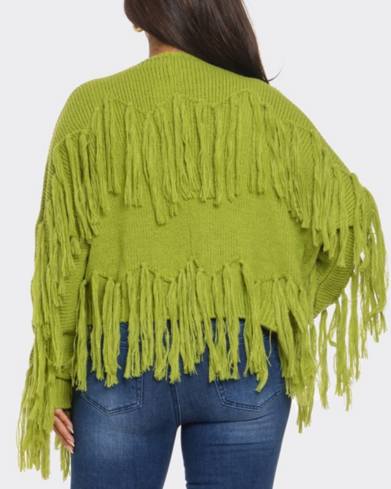 Open Fringe Sweater| Green