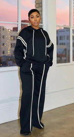 Pin Stripe Hooded Pants Set| Black