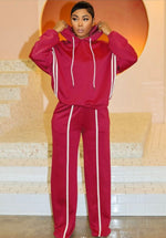 Pin Stripe Hooded Pants Set| Maroon