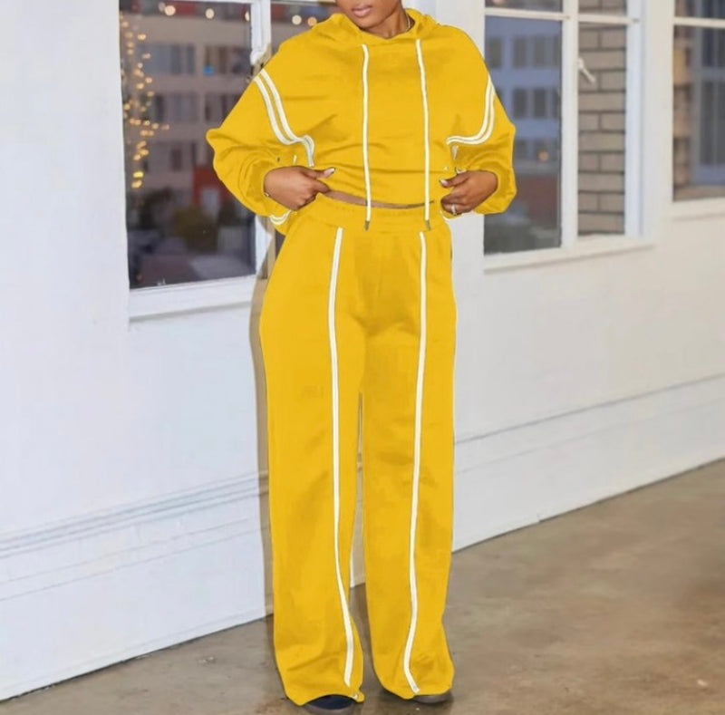 Pin Stripe Hooded Pants Set| Yellow