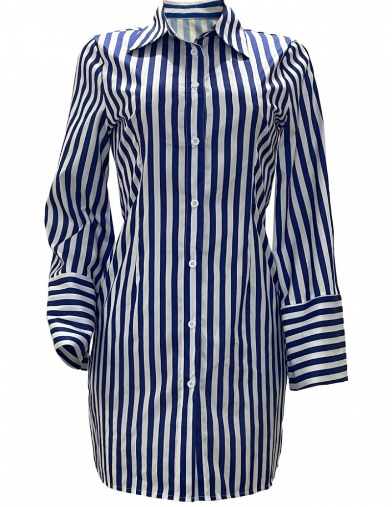 Stripe Collar Dress Mini| Blue