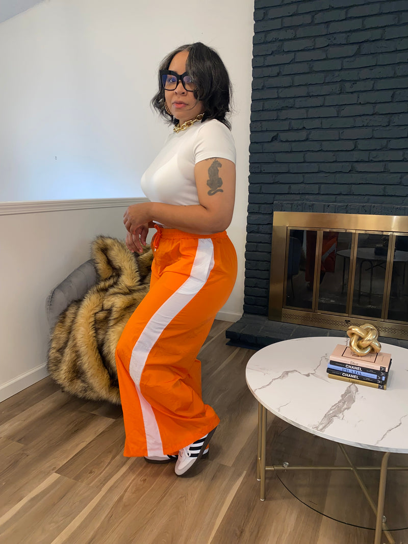 Side Stripe Windbreaker Pants|Orange