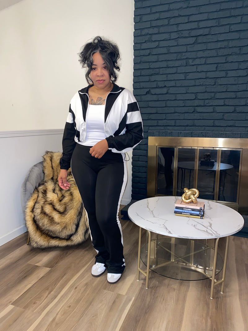 2PC Vintage Stripe Jacket Pants Set| Black *$28 until 9/2 all sales are final*