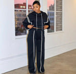 Pin Stripe Hooded Pants Set| Black