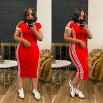 V-Neck Stripe Dress| Red