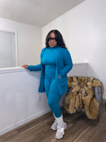 3PC Popcorn Cardigan Turtleneck Legging Set|Lt Teal (Restocked Ships Next Week Available Now For Early Purchase)