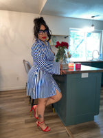 Stripe Collar Dress Mini| Blue