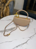 Top Handle Curve Leather Handbag| Beige