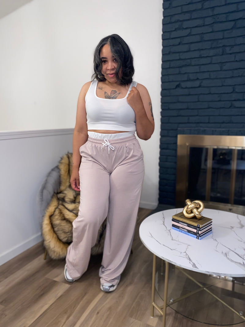 U-Neck Cropped Tank Wide Leg Pant Set| Khaki *$28 until 9/2 all sales are final*