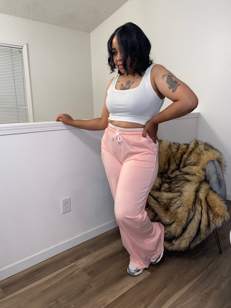 U-Neck Cropped Tank Wide Leg Pant Set| Pink *$28 until 9/2 all sales are final*