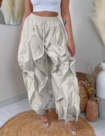 Ruffle Print Cargo Pants|Grey