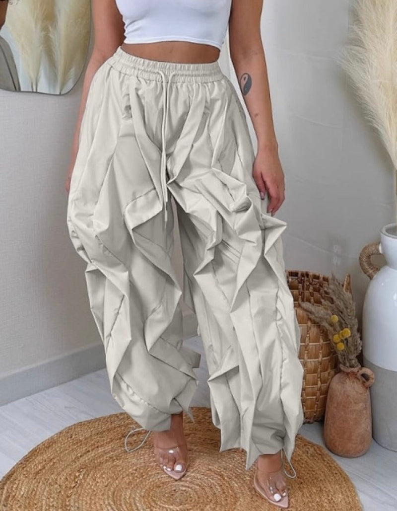 Ruffle Print Cargo Pants|Grey