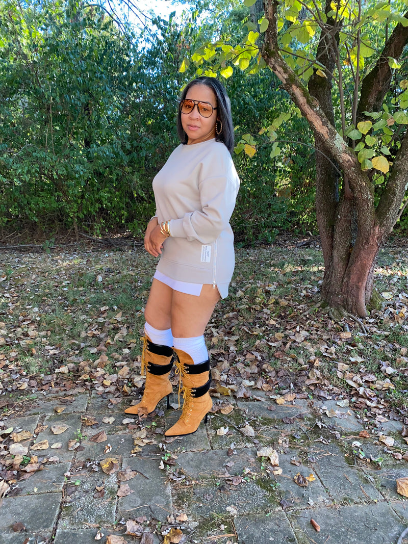 Double Layered Sweatshirt Dress| Khaki