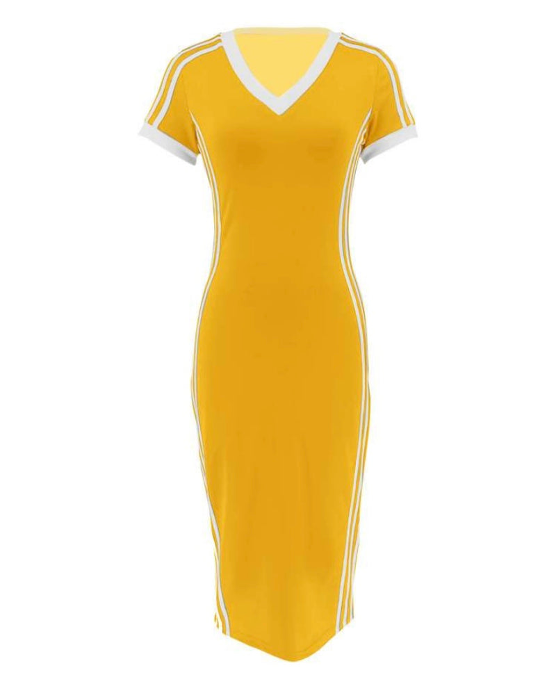 V-Neck Stripe Dress| Yellow