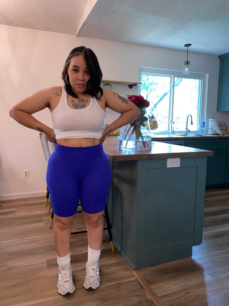 Seamless Ribbed Biker Shorts| Bright Blue