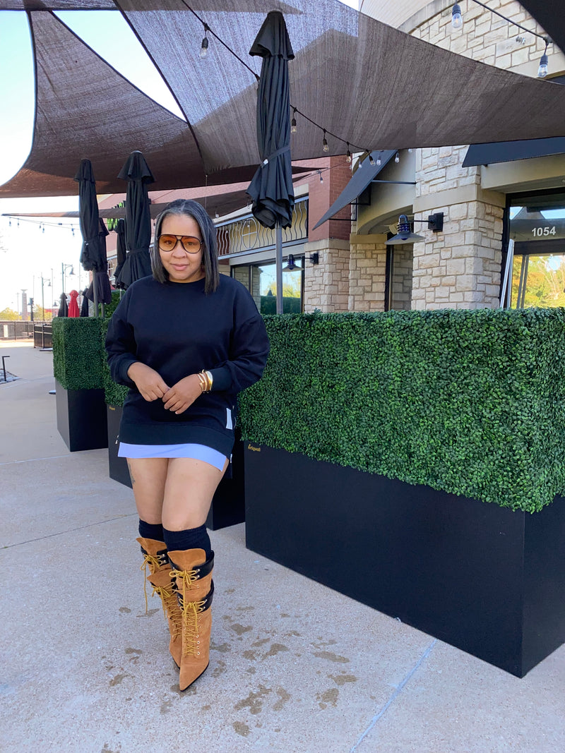 Double Layered Sweatshirt Dress| Black