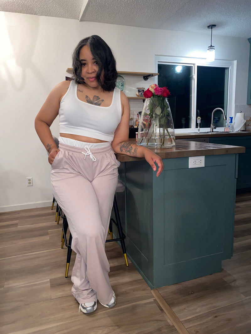U-Neck Cropped Tank Wide Leg Pant Set| Khaki *$28 until 9/2 all sales are final*