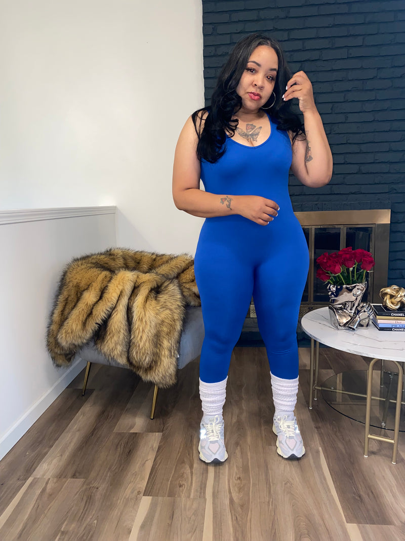 Ribbed Seamless Jumpsuit| Classic Blue
