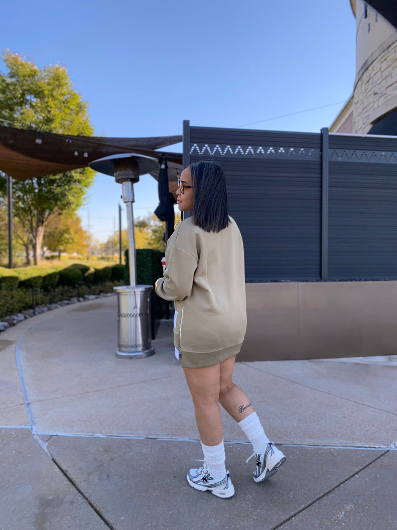 Double Layered Sweatshirt Dress| Ash Olive