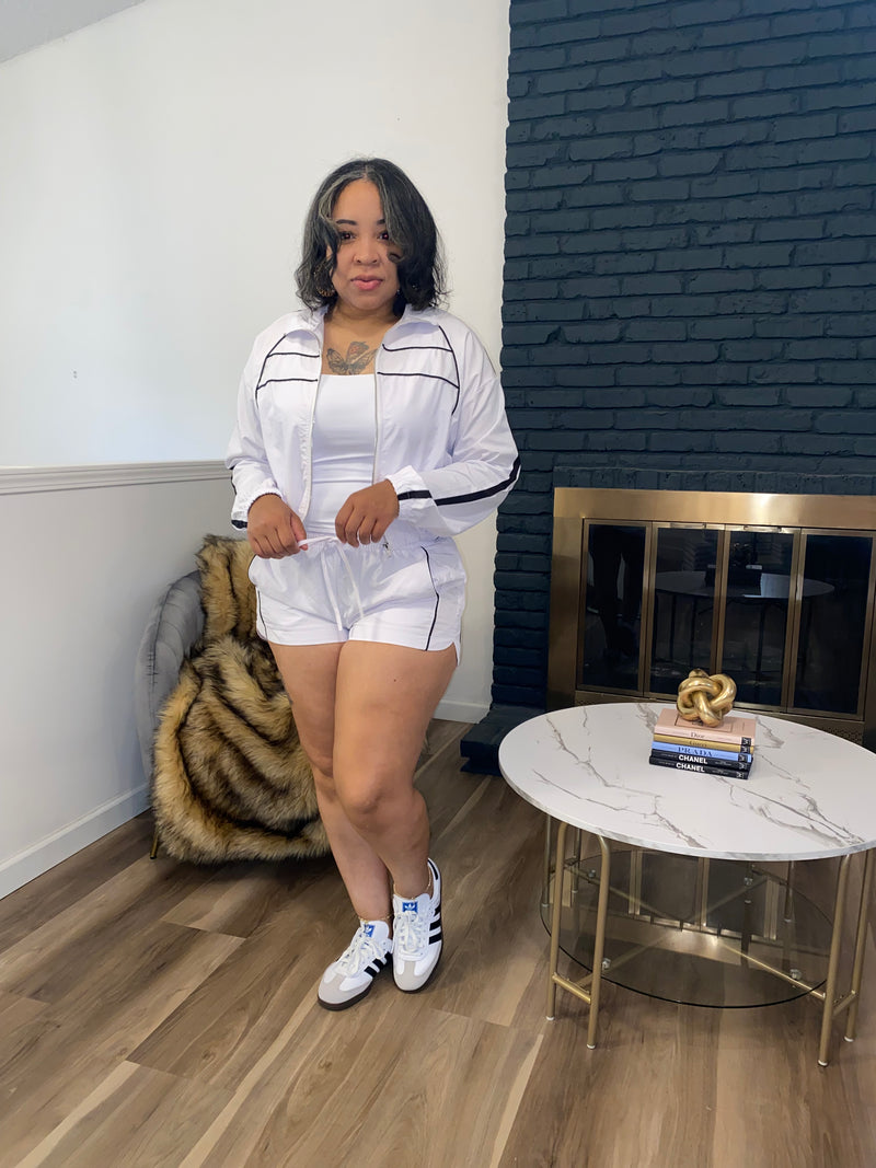 2PC Windbreaker Jacket Short Set|White *$28 until 9/2 all sales are final*