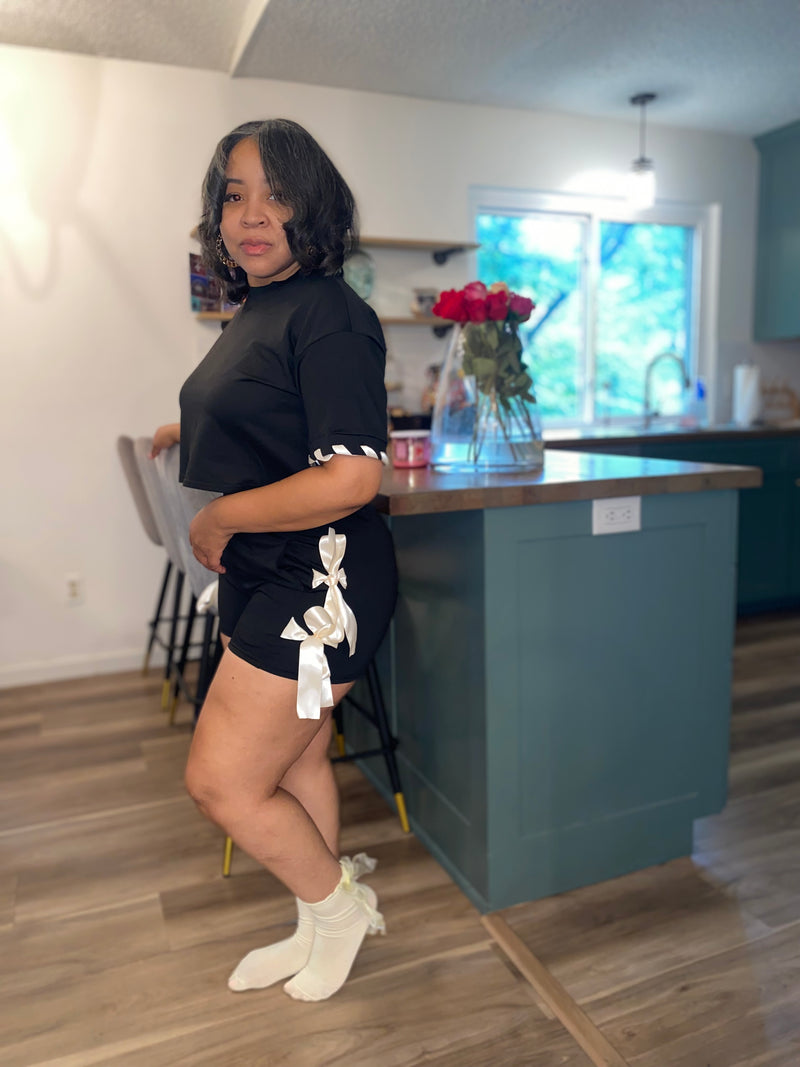 Bow Tie Wrap Short Set| Black *$28 until 9/2 all sales are final*