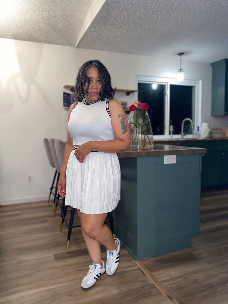 Tennis Stripe Skirt Set| White *$28 until 9/2 all sales are final*