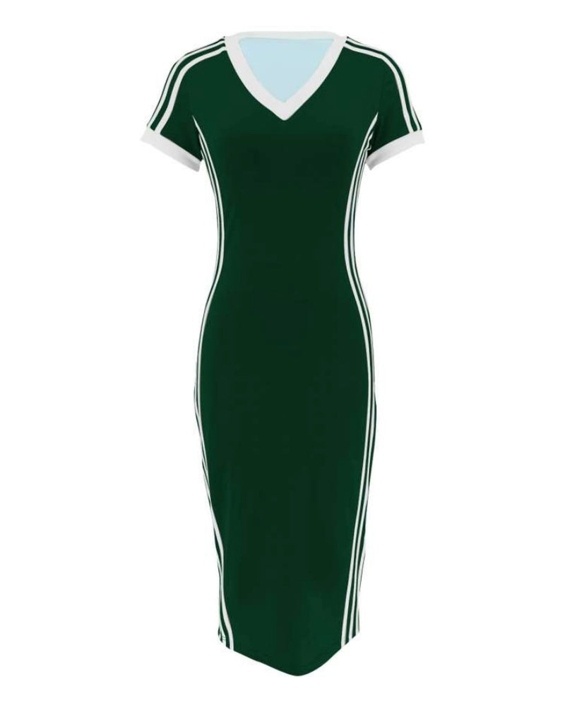 V-Neck Stripe Dress| Green