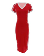 V-Neck Stripe Dress| Red
