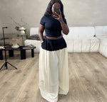 Colorblock Wide Leg Pant Set| Black