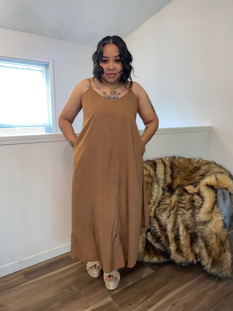 Cami Midi Dress With Pockets| Camel
