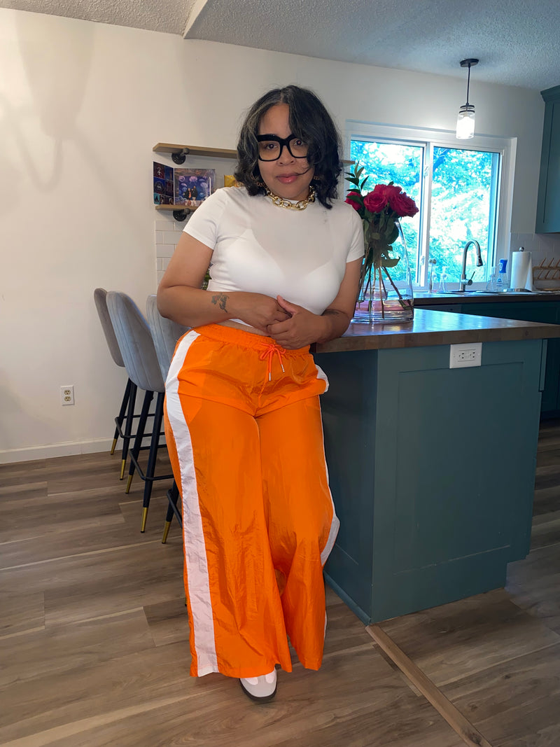 Side Stripe Windbreaker Pants|Orange