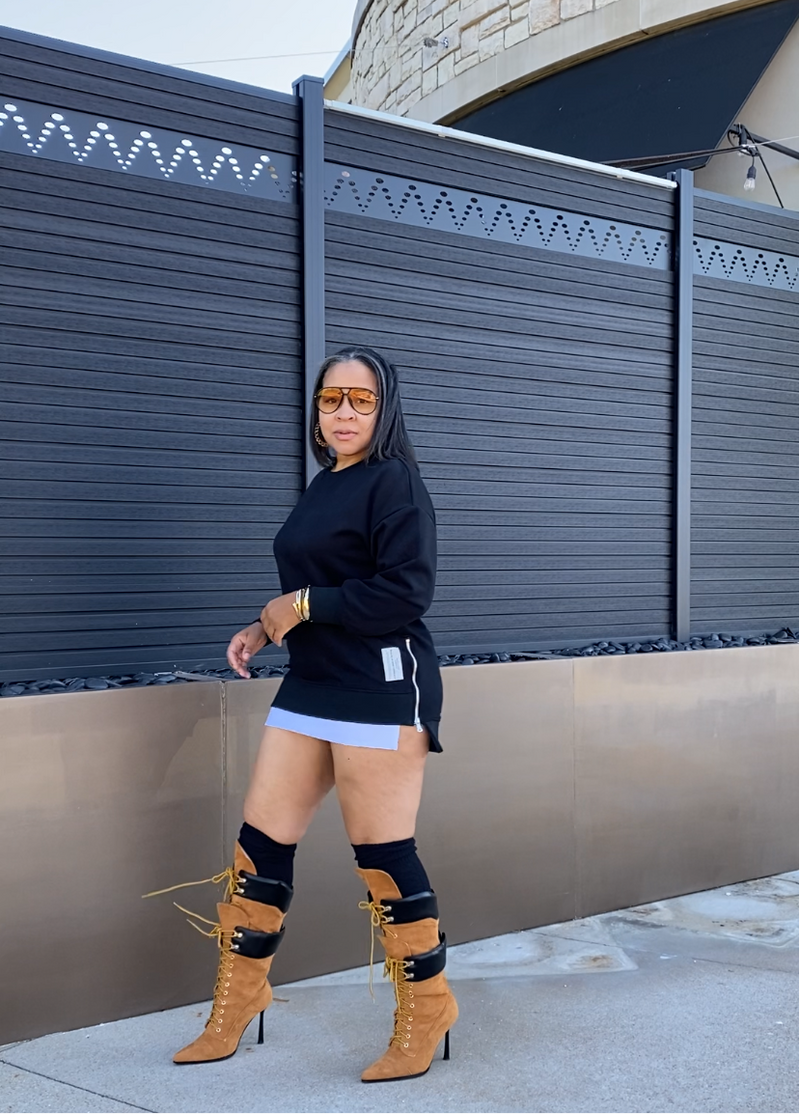 Double Layered Sweatshirt Dress| Black