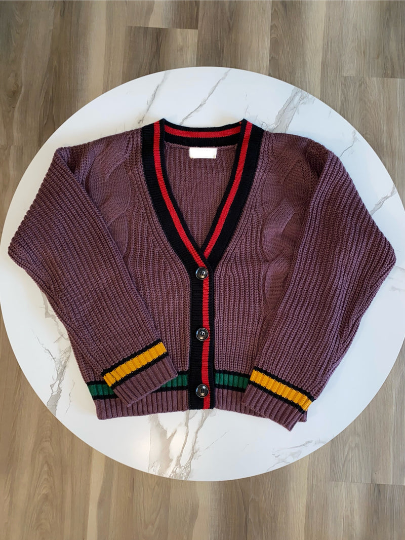 Cable Knit Cardigan| Eggplant (Restocked Ships Next Week Available Now For Early Purchase)