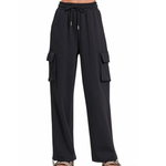 Fleece Cargo Wide-leg Sweatpants| Black