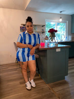 Casual Stripe Short Set| Blue