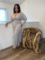 2PC Jumpsuit Shawl Set| Grey