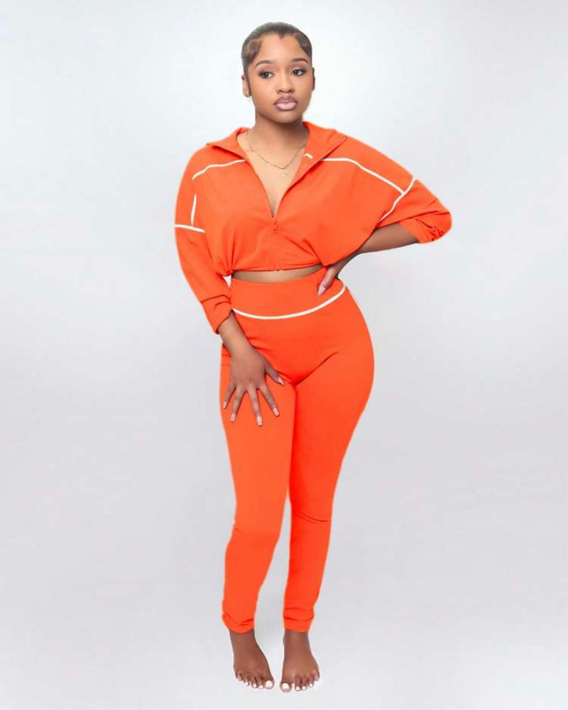 Athleisure Crop Jacket High Waist Legging Set| Orange *$28 until 9/2 all sales are final*