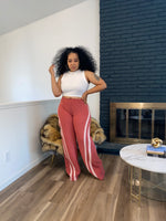 Two Tone Retro Wide Leg Joggers| Marsala