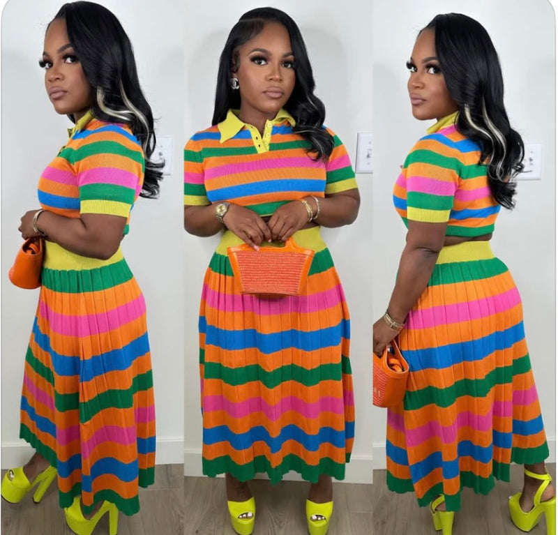 Color Coded Collar Skirt Set| Multicolor