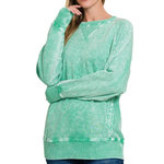 Acid Wash Sweatshirt with Pockets| Green