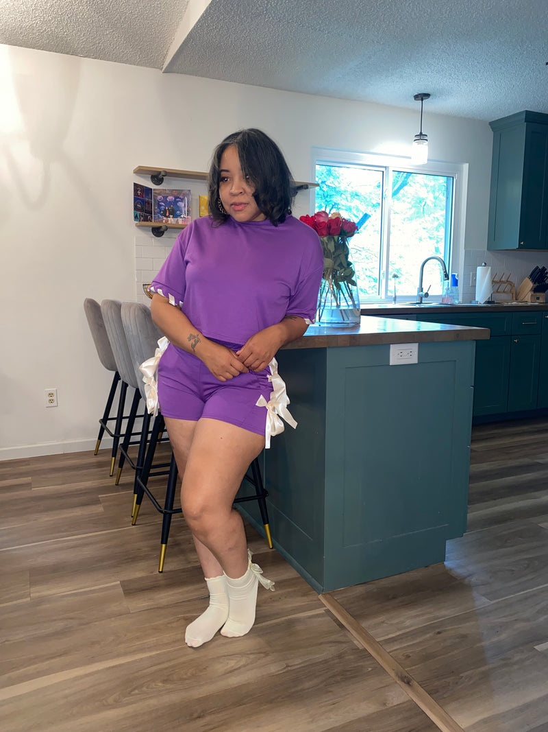 Bow Tie Wrap Short Set| Purple *$28 until 9/2 all sales are final*