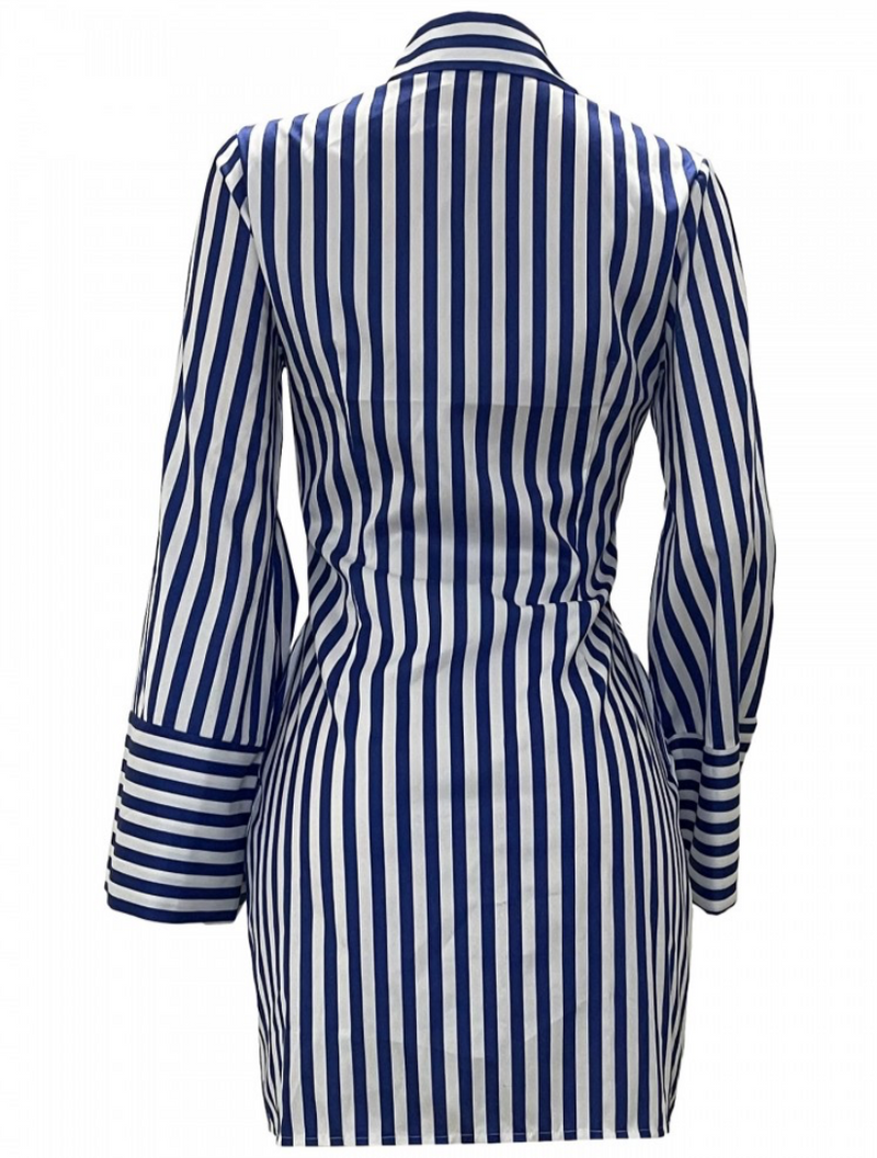 Stripe Collar Dress Mini| Blue