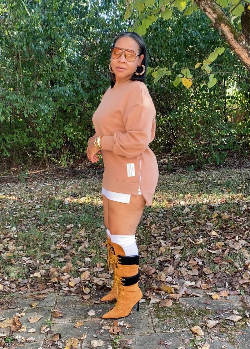 Double Layered Sweatshirt Dress| Brown