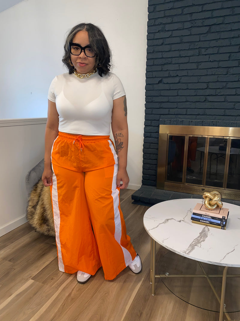 Side Stripe Windbreaker Pants|Orange