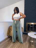 Two Tone Retro Wide Leg Joggers| Sage & Cream