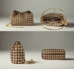 Vintage Hand Woven Leather Ruched Handbag| Light Brown & Dark Brown