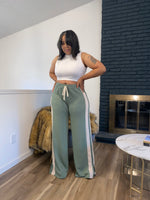 Two Tone Retro Wide Leg Joggers| Sage & Cream